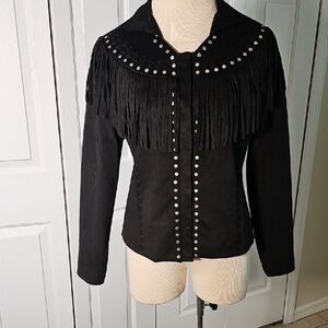 Black Fringe Women's Jacket. By Powder River Outfitters Size Small Soft And NWOT